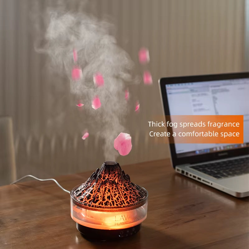 Colorful Lights Volcano Lava Air Humidifier Aromatherapy Essential Oils Diffuser Remote Control Jellyfish Smoke Ring Flame