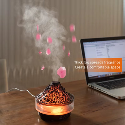 Colorful Lights Volcano Lava Air Humidifier Aromatherapy Essential Oils Diffuser Remote Control Jellyfish Smoke Ring Flame