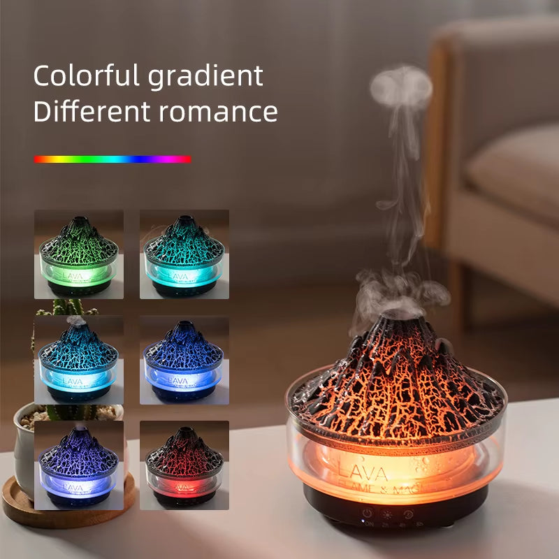 Colorful Lights Volcano Lava Air Humidifier Aromatherapy Essential Oils Diffuser Remote Control Jellyfish Smoke Ring Flame