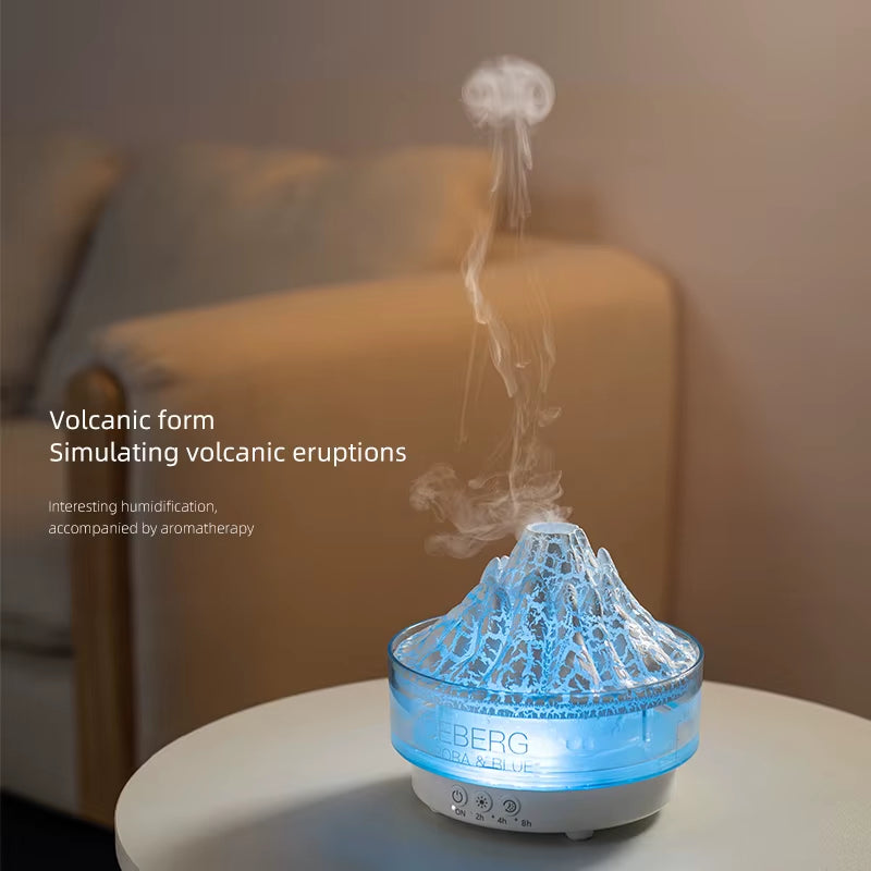 Colorful Lights Volcano Lava Air Humidifier Aromatherapy Essential Oils Diffuser Remote Control Jellyfish Smoke Ring Flame